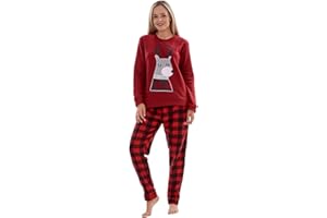 CHICWHISPER Ladies Plush Super Soft Check Pyjamas Warm Teddy Bear Fleece PJ'S