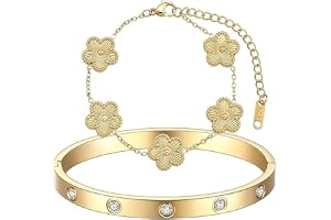 TENGWA 18K guldpläterade smycken 2 stycken guldarmband lyckoklöver armband stapelbara armband för bröllop födelsedagar årsdag