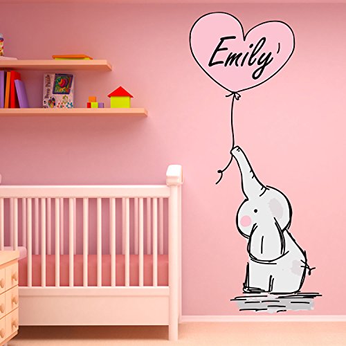 Personalised Baby Elephant Wall Sticker Balloons Nursery Decals Bedroom Art Kids