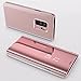 Produktbild KunyFond Überzug Spiegel Hülle für Samsung Galaxy S9 Plus PU Leder Tache Brieftasche Schutzhülle Durchsichtig Clear View Handyhülle Ledertasche Flip Wallet Cover Standfunktion Schale Case (Roségold)