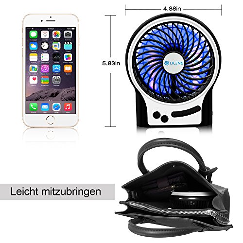 USB Ventilator BENGOO 18650 Akku Tragbarer Mini-Schreibtisch-/-Stand-/-Tischventilator mit An/Aus-Schalter, Elektrisch Wiederaufladbar, Optimal für Laptop Schlafzimmer Büro Draußen Reisen Camping Picknicks, Schwarz. - 4
