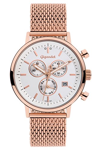 Gigandet Classico Herren Armbanduhr Chronograph Analog Quarz Rotgold Wei G6-014 Gigandet Classico Herren Armbanduhr Chronograph Analog Quarz Rotgold Wei G6-014