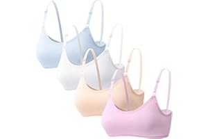 HORNICE Pacco a 4 Reggiseno Sportivo per Ragazze Intimo in Cotone Tinta Unita Imbottitura Fissa e Spallacci Regolabili, Adatto per Bambini di età Compresa tra 10-18 Anni