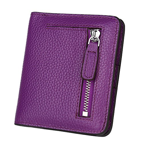 GDTK RFID Blocking Wallet Women's Small Compact Bi-fold Leather Purse Pocket Wallet (Purple)