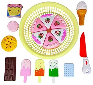 Humaira Realistic Sliceable Fruits, Fast Food, Cakes, Ice Cream, Chocolate, Cupcakes Play Toy Set with Basket for Kids Children Boys, Multi Color (Desserts)