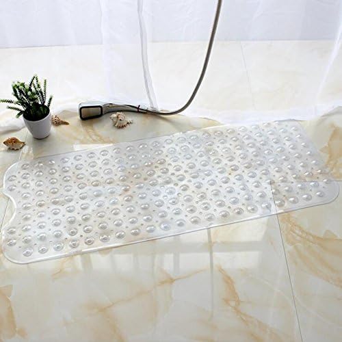 Anfayejia Bathtub Mat Nonslip Shower Mat Mildew Resistant PVC Extra Long with Powerful Section Cups Drain Holes Square 39.4x15.47 Inch Clear White