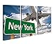 Produktbild Leinwandbild 3 Tlg New York Flugzeug Airport Schild Flug Leinwand Bild Bilder canvas Holz fertig gerahmt 9U178, 3 tlg BxH:90x60cm (3Stk 30x 60cm)