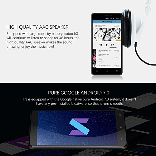Cubot H3 4G Smartphone Ohne Vertrag (5.0 Zoll (12.7cm) Touch-Display Handy, 6000mAh Batterie, Micro USB mit OTG Funktion, 32GB Speicher, RÃ¼ckseitige 13MP+0.3MP Dual Pixel Kamera, Android 7.0) Schwarz