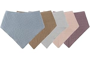 URFEDA Baby Absorbierende Dreieckstuch Lätzchen, 5 Stück Sabberlätzchen, Doppellagig Saugfähige Weiche Musselin Halstuch für Baby, Verstellbares Musselin Halstücher für Baby Junge und Mädchen Unisex