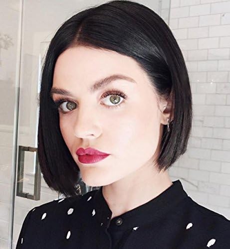 LUFFYWIG Brazilian Silk Straight Frontal Lace Human Hair Wigs Short Bob Natural Color 8-14" 150%density for Black Women (10 Inch)