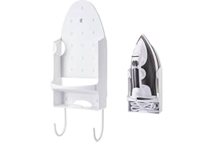YIZEMAY Ironing Board Hanger, Wall Mount Electric Iron Holder Ironing Board Rack with Removable Hooks for Household Bathroom Shelf Door or Wall Mount in Laundry Room (White)