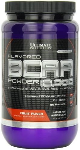 Ultimate Nutrition Flavored BCAA Powder 12000 Branched Chain Post Workout Amino Acid Supplement, Caffeine-Free with 3g Leucine 1.5g Valine 1.5g Isoleucine- Fruit Punch, 60 Servings