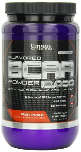 Ultimate Nutrition Flavored BCAA Powder 12000 Branched Chain Post Workout Amino Acid Supplement, Caffeine-Free with 3g Leucine 1.5g Valine 1.5g Isoleucine- Fruit Punch, 60 Servings