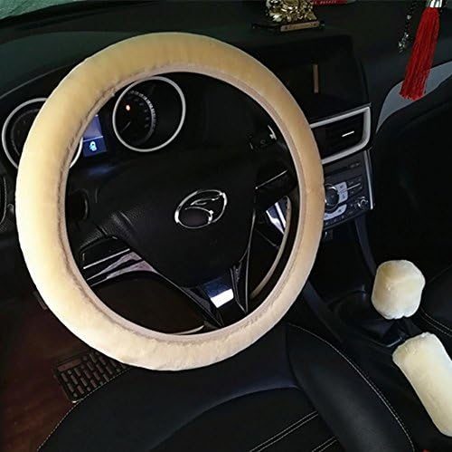 RUNGAO 3Pcs/Set Car Soft Steering Plush Wheel Cover Handbrake Accessory Automotive Interior Case Cream color