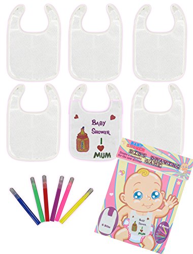 Baby Shower Bibs Drawing Game With 6 Bibs & 6 Pens