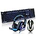 Produktbild Gaming Headset Kopfhörer USB 7.1 Surround Sound Version CF Vibration mit Mikrofon LED-Licht + LED-Backlit Tastatur 3 Farben Hinter Licht USB Gaming Tastatur (Deutsch Layout) + LED Optische USB Verkabelt Gaming-Maus für PC Gamer