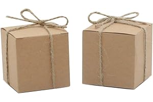 Amajoy Lot de 50 boîtes à dragées en papier kraft rustique avec 50 ficelles, boîte à bonbons pour mariage ou fête prénatale Kraft