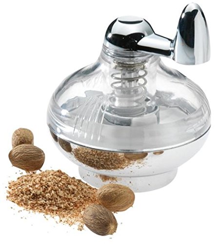 Westmark Muskatmühle mit Vorratsfläche für bis zu 9 Muskatnüsse, Kunststoff/Rostfreier Edelstahl, Silber/Transparent, 69572260