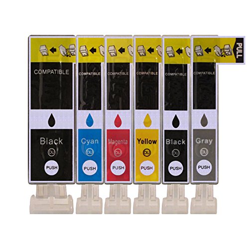 5 Sätze (30 Stück) Druckerpatronen für Canon mit Chip, ersetzt PGI-525BK Textschwarz, CLI-526BK Fotoschwarz, CLI-526C Cyan, CLI-526M Magenta, CLI-526Y Yellow, CLI-526GY Grau; mit CHIP und Füllstandanzeige; Patronen der Marke D&C; diese Tintenpatronen sind geeignet für folgende Canon Drucker Pixma MG6100 MG6150 MG6200 MG6250 MG8100 MG8150 MG8200 MG8250