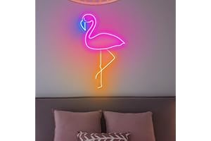 HFHUNGKEONG Letrero de neón de flamenco, luz LED de neón rosa colgante con interruptor regulable, lámpara de flamenco para dormitorio, bar, sala de juegos, decoración de pared, luces artísticas para niñas o