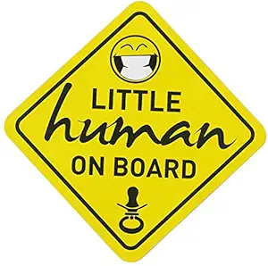 FameUs - Little Human on Board - Baby on Board Series Car / Wall / Door Printed Both Side Sticker, Color - Yellow & BlackSquare Shaped Sticker in 300 GSM Paper 5.7 x 5.7 Inches