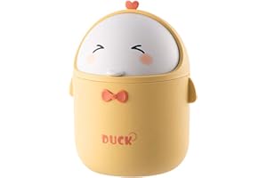 Greyoe Mini Poubelle, Petite Poubelle, Poubelle de Table avec Couvercle, Petite Poubelle de Salle de Bain, pour Salle Bain, Bureau Poubelle de Style Dessin Animé Mignon Portable ((Jaune))