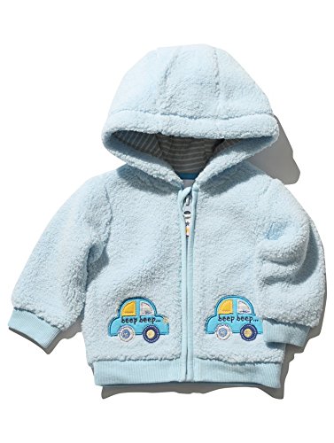 M&Co Baby Boy Long Sleeve Sweet Cosy Car Applique Hooded Cotton Fleece Jumper Blue 6/9 Mnths