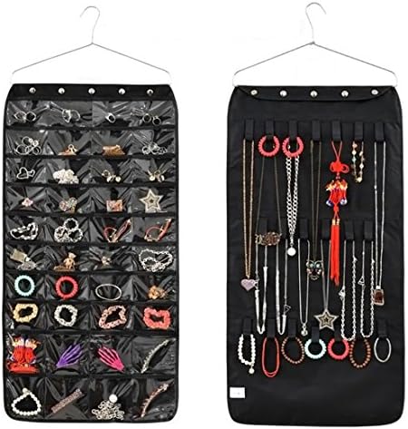 LVPY Jewellery Hanging Organiser Large Double-Sided Black - Ring Holder, Earring Holder All In One,Black