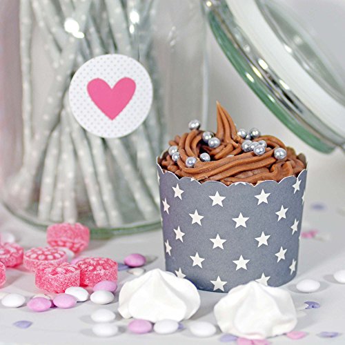 50 Frau Wundervoll Muffin Backformen aus stabilem Papier, groß Ø 6,1 cm, grau mit weißen Sternen / Muffinförmchen / Cupcake Backformen / Muffindeko Frau Wundervoll - 3
