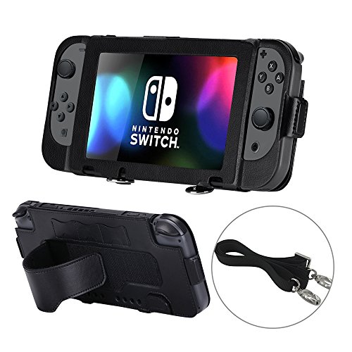 Preisvergleich Produktbild iCozzier Nintendo Switch Schutzhülle mit Einem Riemen, stoßfeste und Kratzfeste Schutzhhülle aus PU-Leder für Nintendo Switch