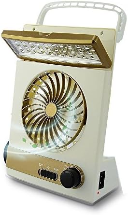 Solar Cooling Fan Portable Mini Fan 3 in 1 Multi-functional Air Cooler with Eye-Care LED Table Lamp Flashlight Solar Panel Adaptor Plug for Home Camping Outdoor (Gold)