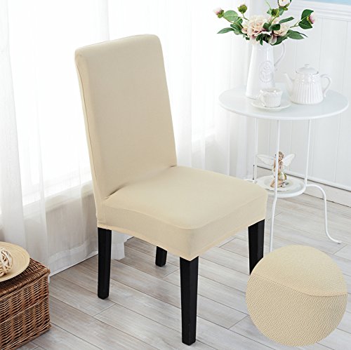 uniquemystyle 4 Stück Stretch Polyester Stuhlhussen Stuhlbezug beige
