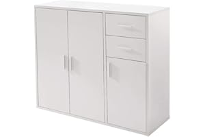Panana Sideboard Storage Cupboard Cabinet Unit with Doors and Drawers Living Room Bedroom Furniture (White)