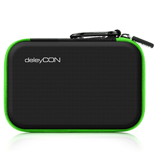 deleyCON Festplattentasche / Festplatten Case / HDD Case – für 2.5 Zoll Festplatten und SSD – Robust & Stoßsicher – 2 Innenfächer / Netztaschen – Schwarz/Grün - 3
