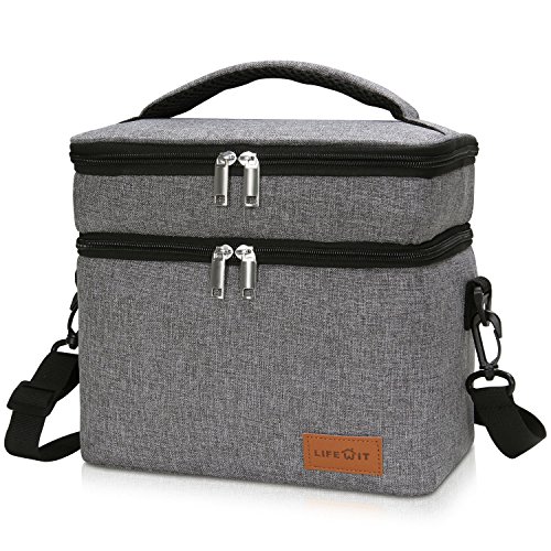 Lifewit Gran Bolsa de Almuerzo Aislada Bolsa Térmica Con Doble Compartimentos Aislamiento con Correa de Hombro Ajustable Reutilizado Lonchera Picnic para Hombres, Mujeres