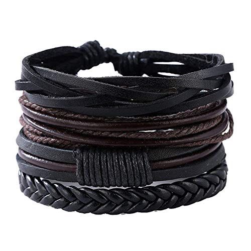 University Trendz Latest Genuine Leather Handmade Woven Bracelet for Men and Women Set of 4 (Multicolour)
