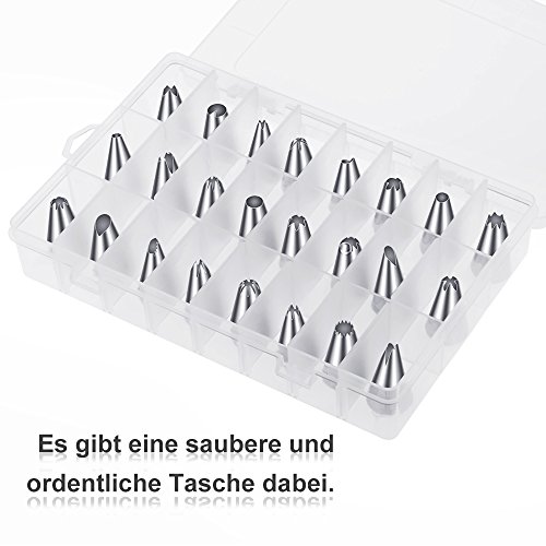 Zacro Spritztüllen Set mit 27 Stücke Garniertülle und Professional Eiscreme DIY Tool Kit Werkzeuge mit 3 wiederverwendbaren Dekorieren Mundwandler aus Edelstahl für Kuchen, Plätzchen backen und 3 Größe wiederverwendbaren Spritzbeutel Set - 4