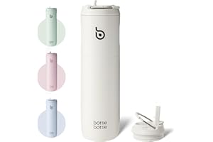 BOTTLEBOTTLE BOTTLE BOTTLE Bouteille d'eau isotherme de 710 ml avec couvercle à paille et poignée, en acier inoxydable à double paroi sous vide, anti-fuite, sans BPA, pour sport, voyage, gym, gris clair