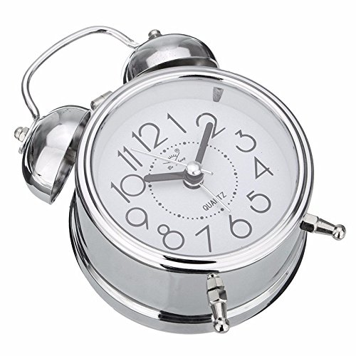 KING DO WAY Klassik Wecker Clock Lernwecker Alarm Doppel Glocken Retro Tischuhr mit Nacht Licht Silber - 3