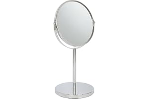 Harbour Housewares Pedestal Mirror - 2x Magnifying - Chrome Stand - 18.5 x 34.5cm - Round Freestanding Bedroom Table Vanity Makeup Mirror for Bedroom, Bathroom