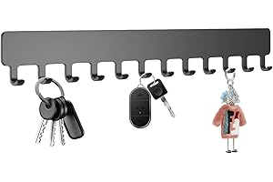 Cumnvulnt Schlüsselbrett Ohne Bohren, Schlüsselhalter mit 12 Haken, Schlüsselbrett Selbstklebend, Schlüsselhaken für Flure, Eingangstüren, Garagen, Badezimmer, Küchen (Schwarz)