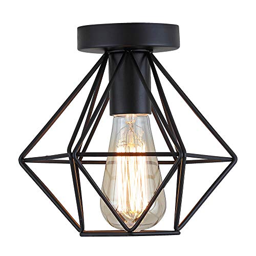 Retro Vintage Industrial Lámpara de techo de interior,Lámpara de techo,Metal del Luz de Techo al ras ligero para pasillo,porche,dormitorio,etc,Máximo 40 vatios, E27(negro)