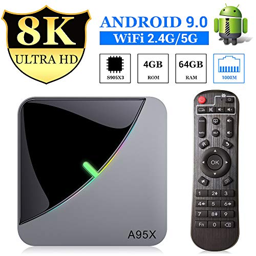 ESTGOUK A95X F3 Air Android 9.0 TV Box, 4GB RAM 64GB ROM Smart TV Box with Amlogic S905X3 Quad-Core Cortex-A55 CPU, Support 2.4GHz/5GHz Dual WiFi /3D/8K/USB3.0