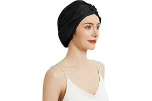 SILKTALE Pure Mulberry Silk Sleep Cap/Bonnet/Turban for Women,Double Layer Hair Wrap for Sleeping