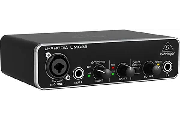 Behringer UMC22 2x2 USB Audio Interface, 48 kHz, with MIDAS-Designed Mic Preamplifier for Microphones and Instruments