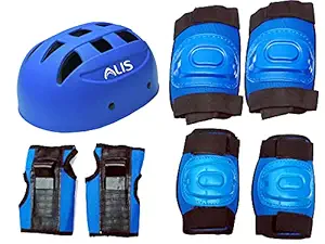 Alis 4 in 1 Kids PVC plastic Knee Pads, Elbow Guard, Pair of Gloves, Helmet Safety Gears Set Combo for Roller Skates, Cycling, Biking, Inline Skating, Scooter Riding Sports, Rollerblading (Blue)