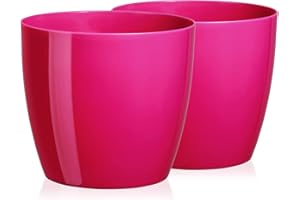 ‎TYMAR Tymar Blumentopf, 2er-Pack, Runde Form, Übertopf (Fuchsie, ø 12 cm)