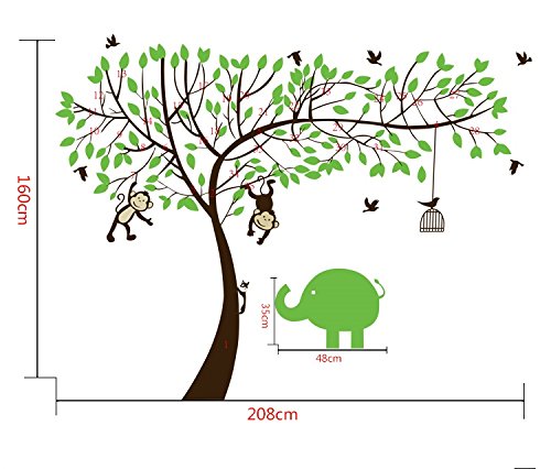 Rainbow Fox Affe und Elefant Spielen auf Riesenbaum-Wandtattoo Wandaufkleber für Kinderzimmer Dekoration - 6