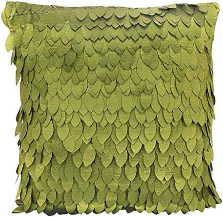KINGSTONS Leaf-Pattern Satin Pillow Case Cover for Sofa Cushion Car Bed Pillow (Olive Green)