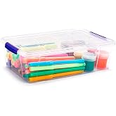 Acan Tradineur Clear Plastic Storage Box 2 Litres Mini Stackable Storage Box with Lid 3 x 10 x 16.8 cm Snap Closure Office Ho